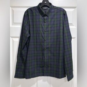 The Kooples $230 Navy and Green Checkered Long Sleeve Shirt, Size M.